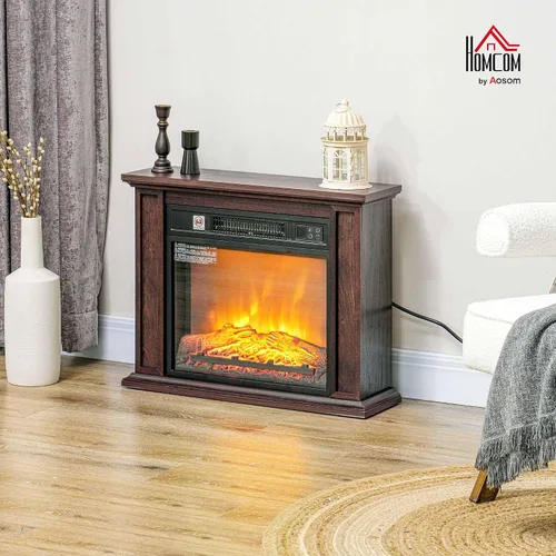 Vista 2 de HOMCOM Chimenea eléctrica de 26" con mantel envolvente Independiente marrón Marrón Oscuro