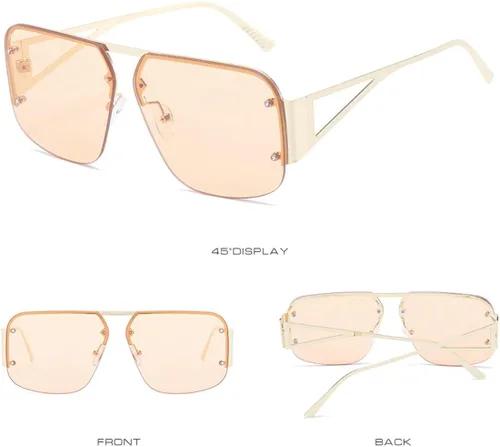 Vista 3 de BAODAREN Gafas de sol estilo aviador retro de moda para hombre y mujer, cuadrados, grandes, de metal, sin montura BS9000