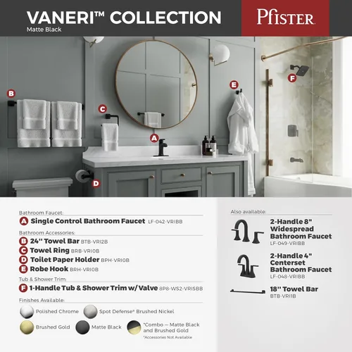 Vista 4 de Pfister Vaneri BRHVRI0B - Gancho para toallas de baño, montaje en pared, atornillado, acabado negro mate, BRHVRI0B