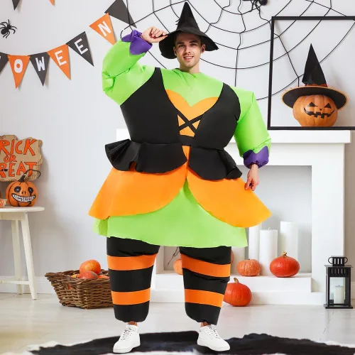 Vista 3 de Disfraz inflable para mascarada, disfraz inflable de cuerpo completo para adulto con sombrero, talla grande, divertido traje para hombres y mujeres