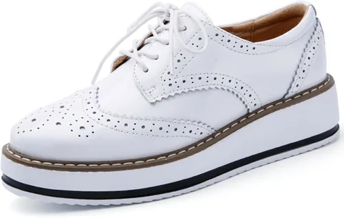 Vista 17 de DADAWEN - Zapatos con cintas tipo Oxford, con plataforma, para mujer, punta cuadrada Albaricoque