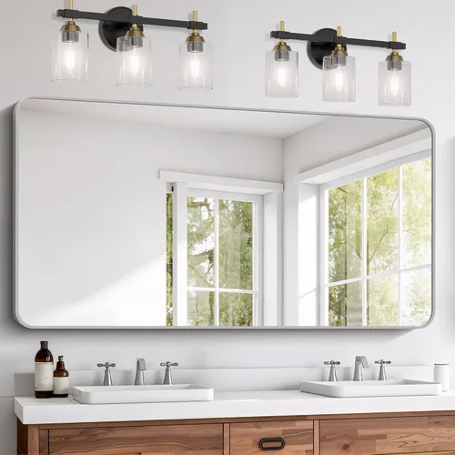 Vista 13 de FORBATH - Espejo de baño negro para sobre lavabo, espejo de pared de 16x24 pulgadas con marco de metal, esquinas redondeadas para baño, dormitorio