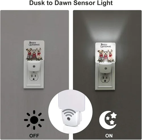 Vista 3 de Juego de 2 lámparas LED de noche enchufables para perros de Navidad, juego de 2 luces nocturnas de emergencia con sensor automático para dormitorio
