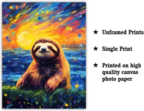 Vista 2 de Bestbuddy Pet 8 x 10 sin marco noche estrellada inspirada perezoso vida silvestre animal naturaleza paz pintura al óleo arte impresión póster