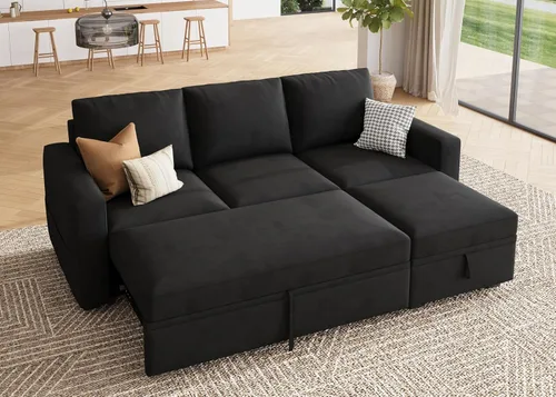 Vista 9 de HONBAY - Asiento individual para sofá cama modular con cama extraíble, sillón sin brazos personalizable para sofá modular, color beige