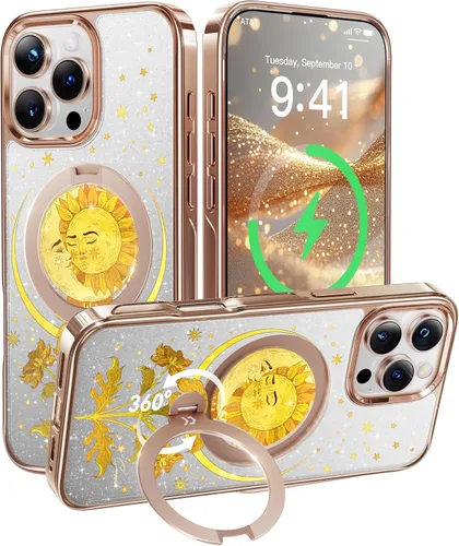 Vista 24 de CASEKOO Funda plateada brillante para iPhone 17 Pro con soporte magnético giratorio de 360 grados [compatible con MagSafe]
