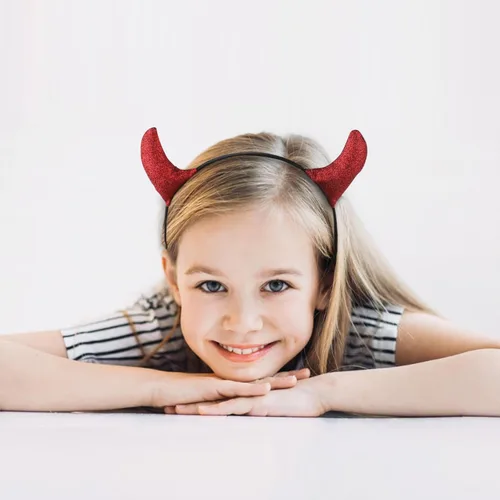 Vista 5 de LOMIMOS 2pcs Halloween Glitter Red Devil Horns Headband, Demon Hairband Costume Accessories for Kids Women Men Party Fancy Dress Cosplay Festival