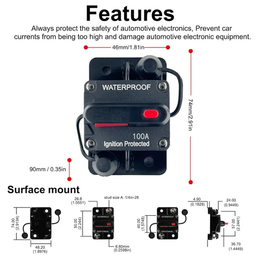 Vista 3 de Disyuntor de 100 amperios de 12 V a 48 V CC con botón de interruptor de reinicio manual para motor de arrastre de barcos, vehículos de remolque