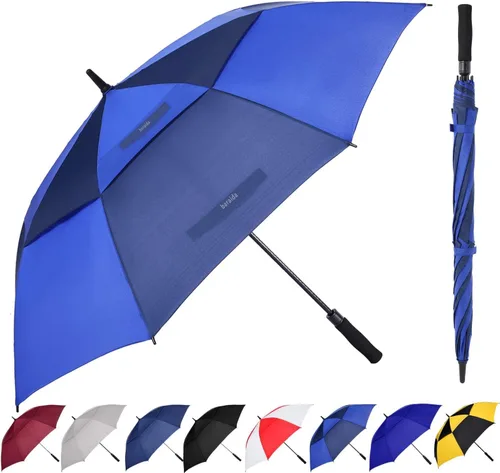 Vista 23 de Paraguas de golf extragrande de 62, 68 y 72 pulgadas, con doble dosel ventilado, resistente al viento, impermeable, de apertura automática
