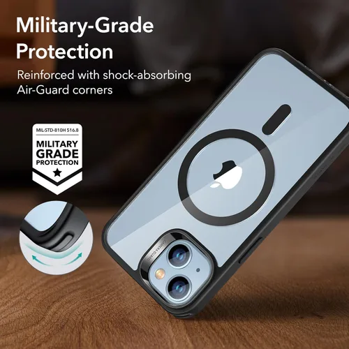 Vista 5 de ESR Classic Hybrid Funda magnética para iPhone 14/13, compatible con MagSafe, protección contra golpes de grado militar, resistente al amarilleo