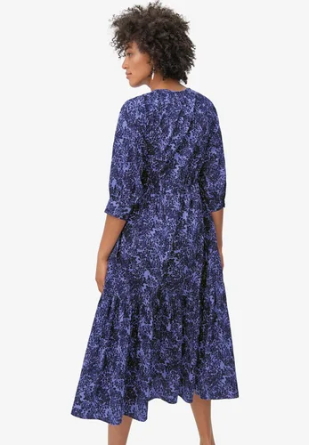 Vista 3 de Ellos Vestido midi de algodón escalonado de talla grande para mujer