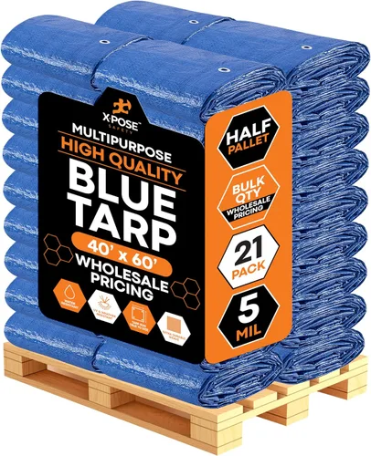Vista 45 de Xpose Safety - Lona de polietileno ligera azul – Funda protectora multiusos, paño de goteo – duradero, impermeable, resistente a la intemperie