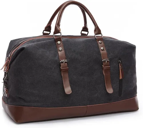 Vista 2 de Bolsa de lona de viaje de fin de semana, extra grande, bolso de mano, Negro