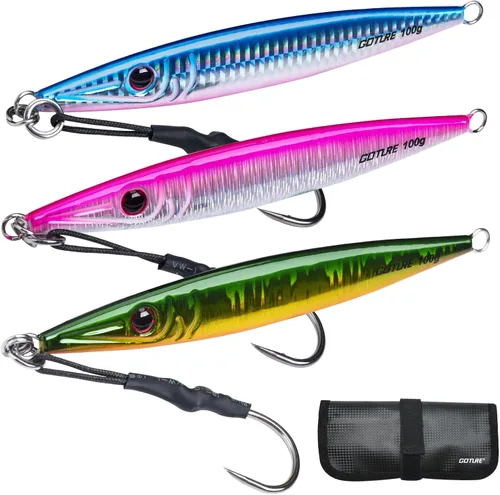 Vista 11 de Goture Fishing Jigs Saltwater 60g-200g with Assist Hook, Glow Vertical Jigs, Speed Fast Lead Jig Sea Fishing Jigging Spoon Lures for Tuna, Salmon