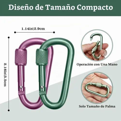 Vista 3 de Craebuer Carabiner, 2 inch D-Ring Locking Carabiner Clip, Snap Hook Sport Accessories for Outdoor Camping Hiking