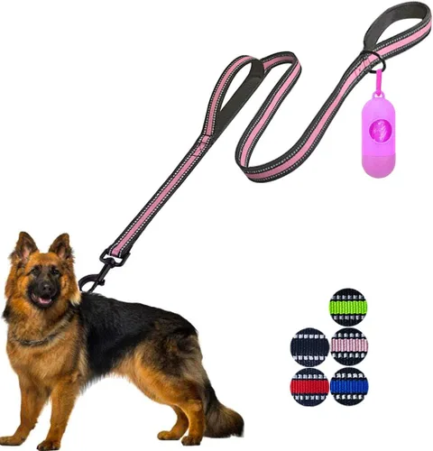 Vista 10 de JSXD Correa resistente de doble asa para perro, 5 pies, acolchada y reflectante, cuerda para perros pequeños a grandes (negro)