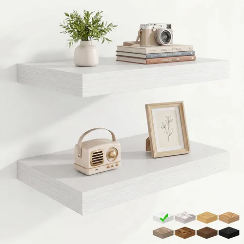 Vista 116 de Marsmiles 12in Depth Floating Shelves, 12x12x1.4, Rustic Brown, Set of 3 Marrón rústico