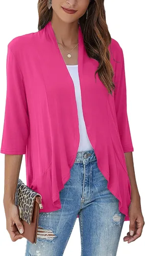 Vista 24 de Bluetime Women Open Front 3/4 Sleeve Cardigan Negro