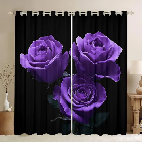 Vista 14 de Feelyou Cortinas de ventana de rosas para decoración de dormitorio, rosas de arco iris, cortinas de ventana florales para parejas, amantes de ramo