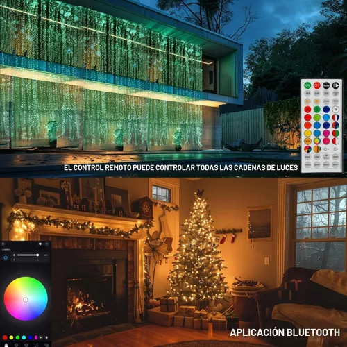 Vista 5 de Dazzle Bright - Luces de Navidad Inteligentes que Cambian de Color, 66 pies, 200 luces LED RGB con control remoto y aplicación, luces de árbol