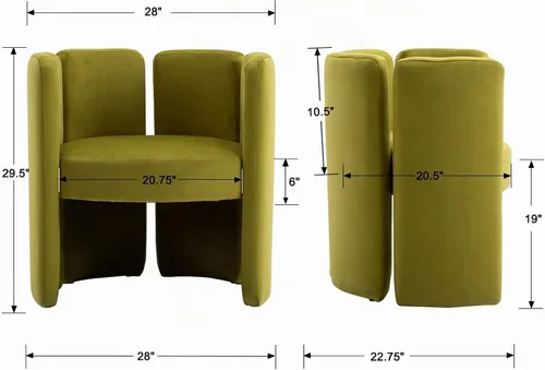 Vista 2 de Silla de acento de terciopelo, silla única acolchada en forma de barril con respaldo circular, diseño moderno, lindas sillas decorativas laterales
