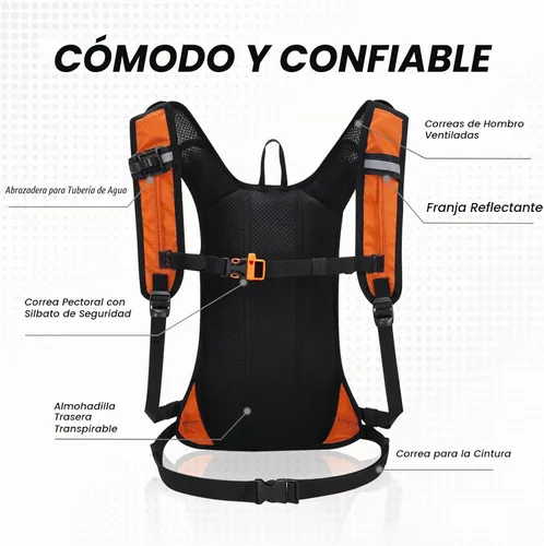 Vista 5 de Nepest Hydration Pack Backpack with 2L Water Bladder Reflective Lightweight Water Pack, Hydropack bag for Hiking, Running, Biking, Cycling, Naranja