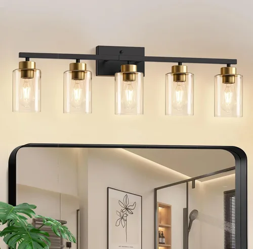 Vista 34 de IZORRO Lámparas de baño, modernas luces de tocador, accesorios de iluminación de baño sobre espejo con pantalla de vidrio transparente, aplique