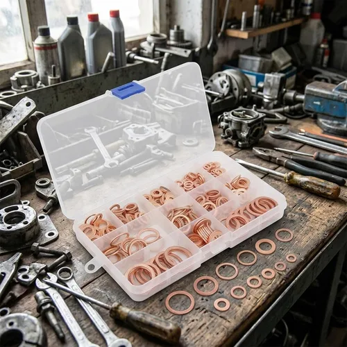 Vista 4 de for Solid Copper Gasket Set 15 Sizes Oil Pan Seal for Solid Copper 150 pieces, 15 metric sizes M5- for m22, organized plastic case, easy storage