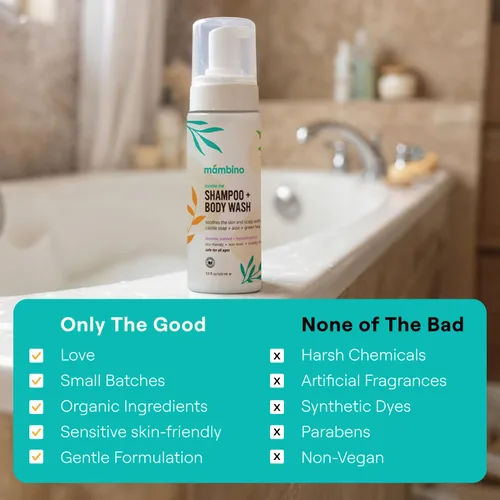 Vista 4 de Mambino Organics Soothe Me - Champú y gel de baño corporal para niños, baño esencial para bebés, esenciales suaves para recién nacidos, lavanda y té