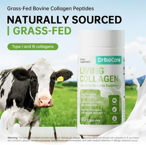 Vista 2 de DrBioCare Suplemento de Complejo de Colágeno Vivo L-Carnitina, Péptidos de Colágeno de Bóvinos Alimentados con Pasto, Colostro Bovino, Extracto