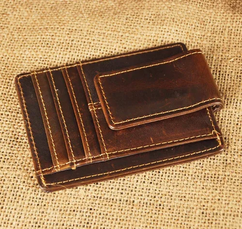Vista 4 de Le'aokuu - Funda para tarjetas de crédito con imán y clip de piel auténtica, Café RFID), W1015