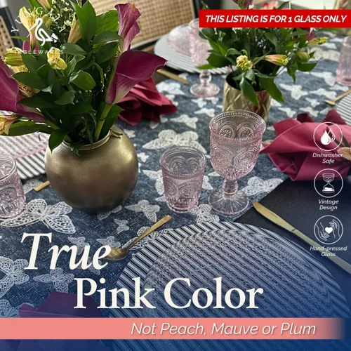 Vista 5 de Copa de vino rosa para reemplazo/piezas de repuesto de Yungala Pink Glassware Este listado es solo para 1 vaso