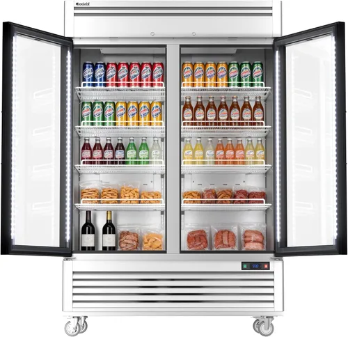 Vista 11 de Coolski Refrigerador comercial de puerta de vidrio de 1 puerta, comercializador de pantalla de acero inoxidable con luz LED para uso comercial