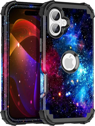 Vista 113 de Miqala Funda para iPhone 12, iPhone 12 Pro, que brilla en la oscuridad, tres capas, resistente a los golpes, protección de plástico duro + funda
