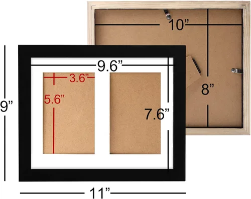 Vista 7 de Portarretratos doble de 8 x 10 pulgadas, color negro, para exhibir dos fotos de 4 x 6 pulgadas, hechas de madera maciza para montaje en pared y mesa