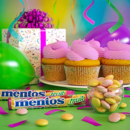 Vista 6 de Mentos Rollo de caramelo de menta masticable, fruta, 14 piezas por rollo (paquete de 1)