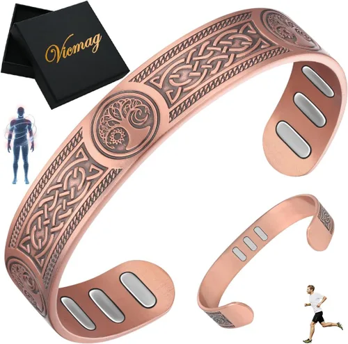 Vista 20 de Vicmag Pulsera de Cobre para Hombres Pulsera Magnética de Fuerza 9X para Hombres 99% Cobre Puro con Imanes de 5000 Gauss, Caja de Presentación