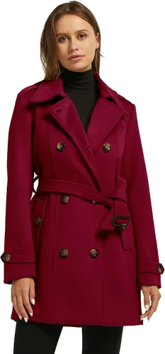 Vista 4 de wantdo - Piloto estilo marinero con doble botonadura para mujer, abrigo de invierno de longitud media con cinturón