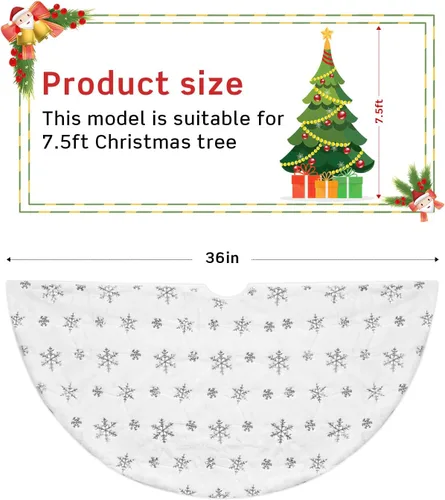 Vista 5 de COOLWUFAN Falda de árbol de Navidad de piel sintética de 36 pulgadas para árbol de Navidad, decoración de fiestas, copos de nieve de lentejuelas