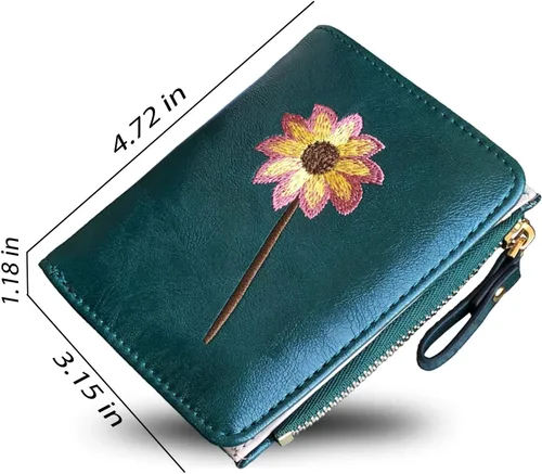 Vista 6 de AOXONEL Cartera pequeña plegable para mujer billetera compacta para mujer con cremallera para adolescentes niñas y niños Verde Classic