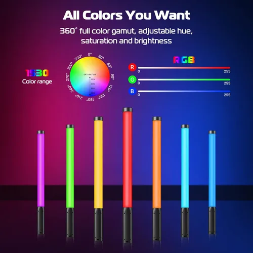 Vista 2 de Varita de luz LED RGB Ulanzi VL119, varita de video RGB de 360° para fotografía, luz cúbica recargable incorporada de 2600mAh, luz de cámara