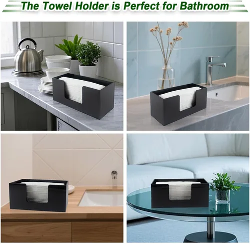 Vista 5 de Paquete de 1 soporte para toallas de papel para encimera, soporte acrílico para toallas de baño, servilletero negro para cocina, encimera