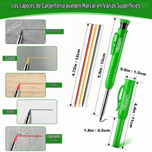 Vista 3 de Hiboom Paquete de 3 lápices de carpintero con 36 recambios de sacapuntas