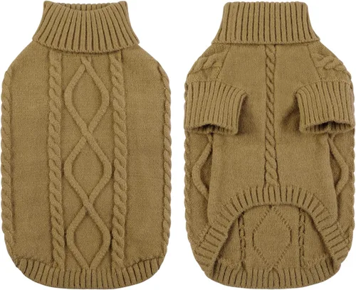Vista 18 de Queenmore - Suéter de punto trenzado con cuello alto para perros pequeños, para climas fríos, para chihuahua, bulldog, teckel, carlino y yorkie, XS
