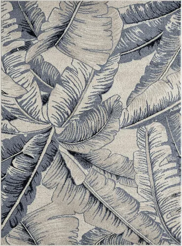 Vista 2 de Abani Tropical Design - Alfombra contemporánea con estampado de hojas azules y beige, 5 pies 3 pulgadas x 7 pies 6 pulgadas (5 x 8), no se