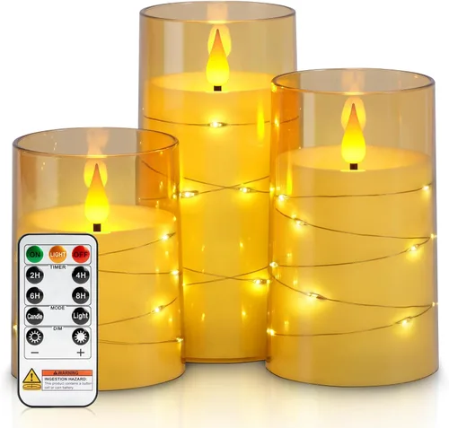 Vista 17 de Homemory Velas sin llama con cadena de estrellas incrustadas, velas que funcionan con pilas, velas LED, velas falsas con control remoto y Azul