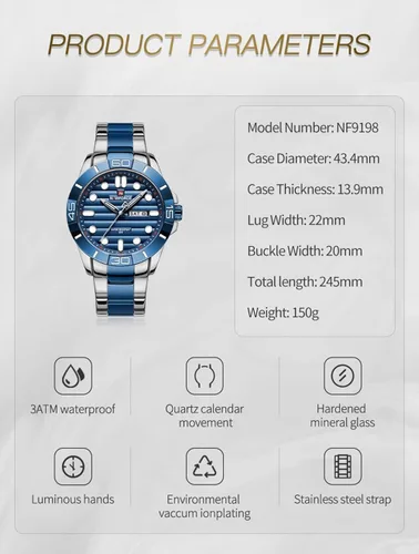 Vista 3 de NAVIFORCE Relojes de pulsera para hombre de acero inoxidable analógico de cuarzo resistente al agua con fecha