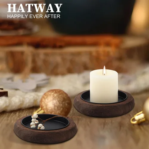 Vista 5 de Hatway Portavelas de madera, decoración de granja, bandeja de velas de pilar de madera para centro de mesa, bandeja decorativa pequeña, elevador