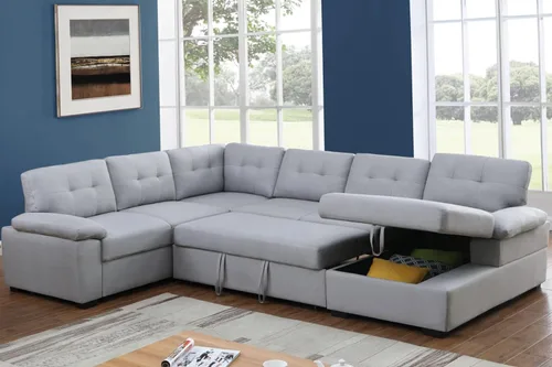 Vista 9 de Alexent Sofá cama seccional con cama extraíble en forma de U con tela de diván de almacenamiento, moderno de 6 plazas, gris oscuro