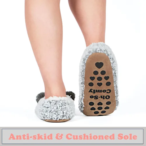 Vista 4 de cosyone1997 Lindas pantuflas de animales para niños, niñas y mujeres, calcetines de casa mullidos con suela antideslizante suave, regalos únicos